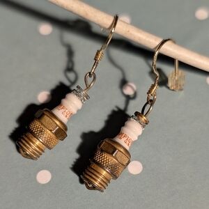 Unique Goldtone Spark Plug Earrings